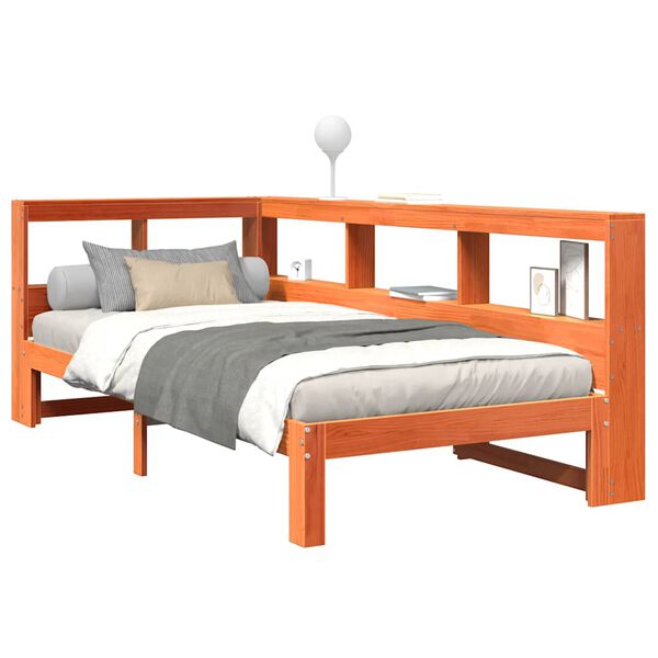 vidaXL Knjižna postelja brez leži&scaron;ča vo&scaron;č. rjava 90x200 cm borovina