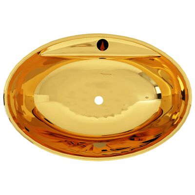 vidaXL Umivalnik z odprtino za odtekanje 58,5x39x21 cm keramičen zlat