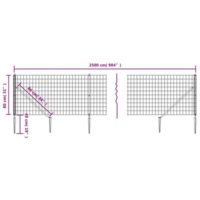 vidaXL Mrežna ograja s konicami za postavitev zelena 0,8x25 m