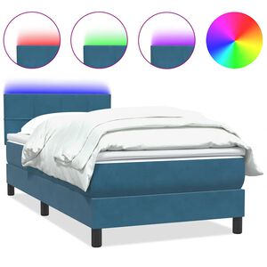 vidaXL Box spring postelja z vzmetnico LED temno modra 80x210 cm žamet
