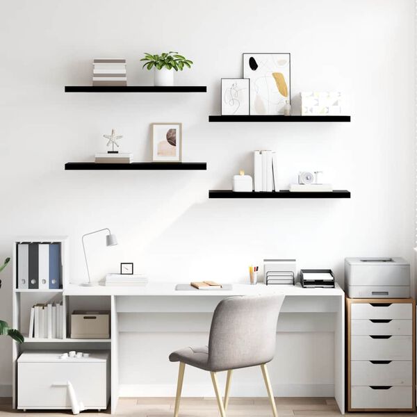 vidaXL Stenske police 4 kosi visok sijaj črne 90x23,5x3,8 cm MDF