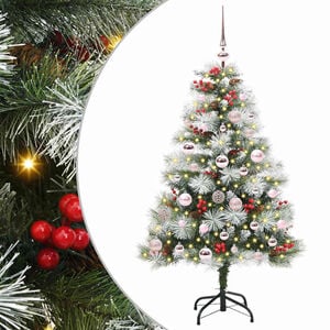 vidaXL Umestno božično drevo z LED lučmi Zelena in bela 120 cm