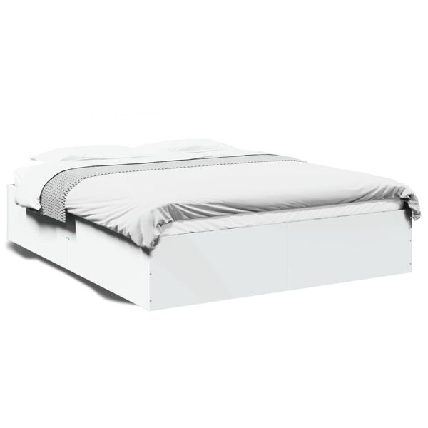 vidaXL Posteljni okvir bel 150x200 cm inženirski les