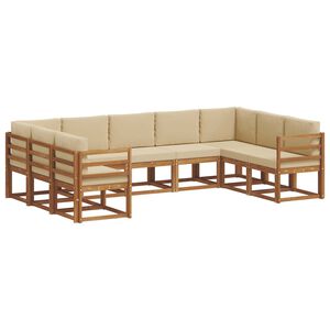 vidaXL Zunanja garnitura za sedenje z blazino 9 pcs Naravna in bež