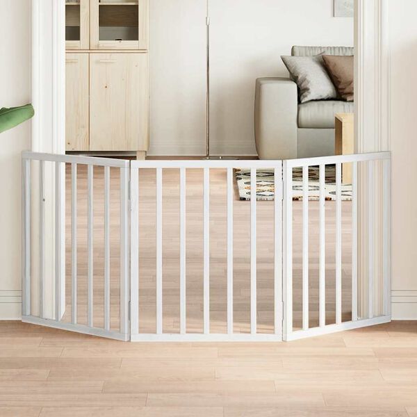 vidaXL Vrata za pse zložljiva 3 paneli bela 150 cm topolovina