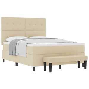 vidaXL Postelja z vzmetnico z vzglavjem krema 140 x 190 cm blago