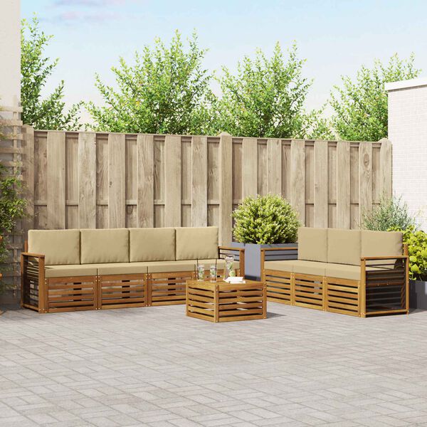 vidaXL Sedežne garniture 8 pcs Naravna in bež Masiven les akacije