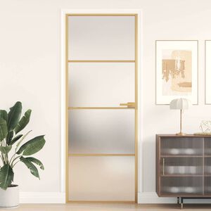 vidaXL Notranja vrata ozka zlata 76x201,5cm kaljeno steklo in aluminij