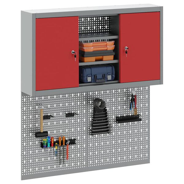 vidaXL Komplet omare in pegboard 3 pcs Rdeča 100 x 20 x 115 cm Jeklo