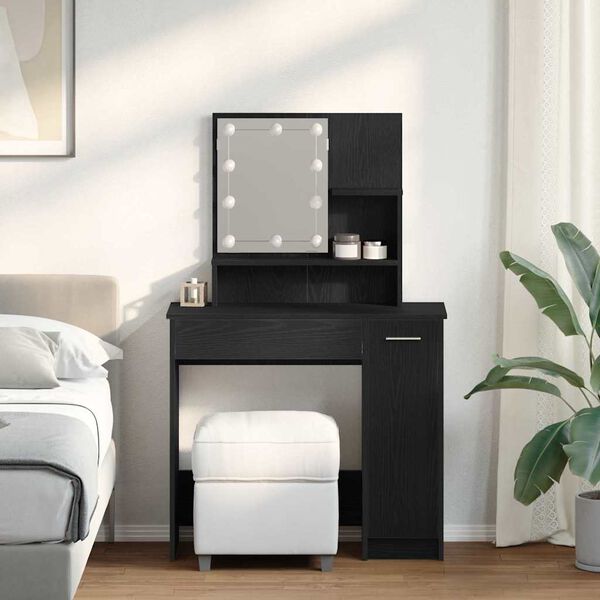 vidaXL Toaletna mizica Črni hrast 86.5 x 35 x 136 cm Konstruiran les