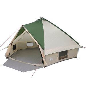 vidaXL Teepee šotor s streho Zelena in Bela 490 x 410 x 210 cm