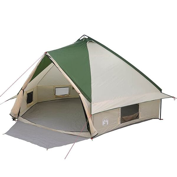 vidaXL Teepee šotor s streho Zelena in Bela 490 x 410 x 210 cm