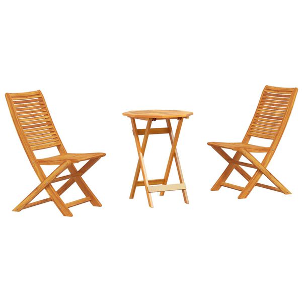 vidaXL Zložljiv bistro set 3 pcs Rjava Trden akacijev les