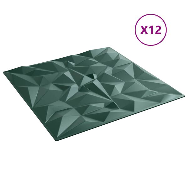 vidaXL Stenske plo&scaron;če 12 pcs Amethyst Zelen 50 x 50 cm XPS Pena