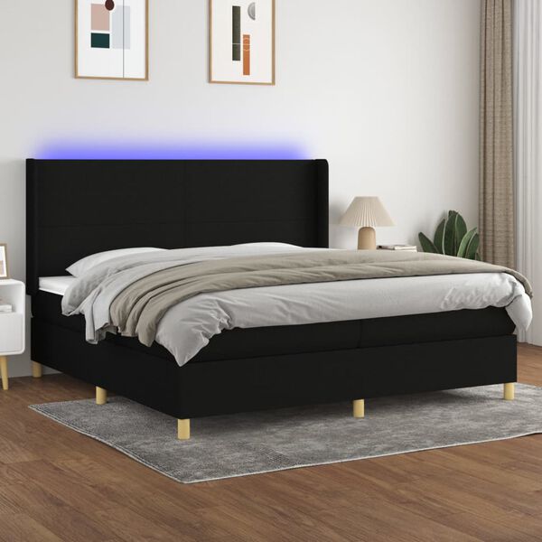 vidaXL Box spring postelja z vzmetnico LED črna 200x200 cm blago
