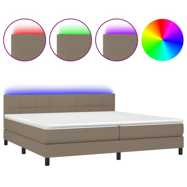 vidaXL Box spring postelja z vzmetnico LED taupe 200x200 cm blago