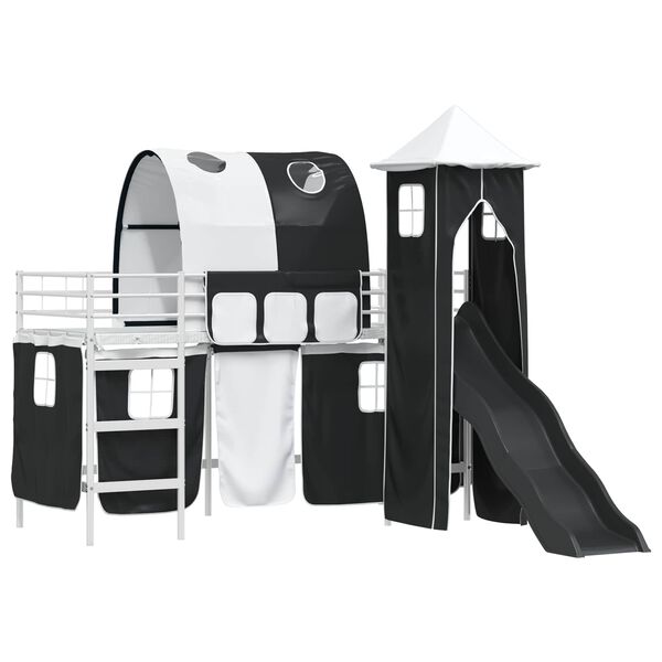 vidaXL Postelja z loft tipom za otroke Bela in črna 99,5 x 190 cm
