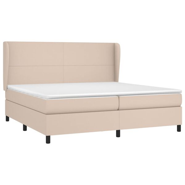 vidaXL Box spring postelja z vzmetnico kapučino 200x200 cm um. usnje