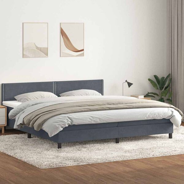 vidaXL Box spring postelja z vzmetnico temno siva 180x210 cm žamet