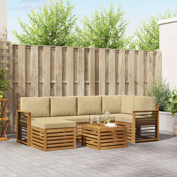 vidaXL Kotna sedežna garnitura z blazino 7 pcs Naravna in bež