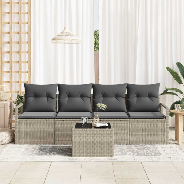 vidaXL Kavčna garnitura 5 pcs Svetlo siva in temno siva poli ratan