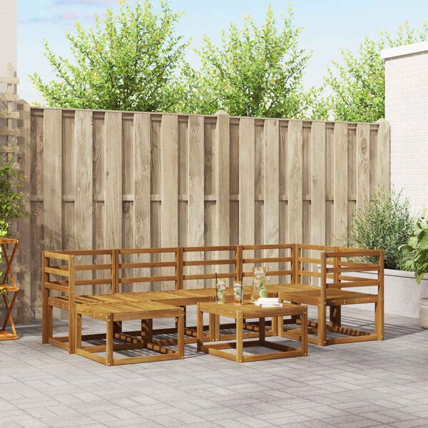 vidaXL Zunanja garnitura za sedenje 7 pcs Naravna in svetlo siva