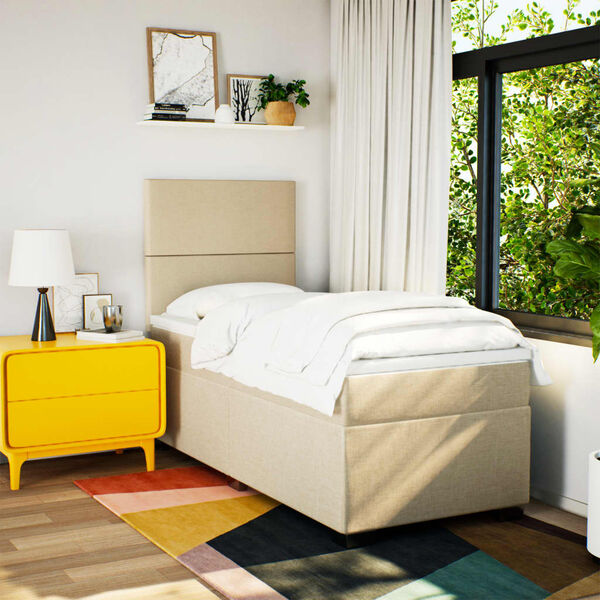 vidaXL Box spring postelja z vzmetnico krem 100x200 cm blago