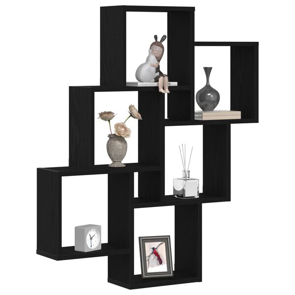 vidaXL Stenska polica Črna Orehovina 78 x 15 x 92 cm Konstruiran les