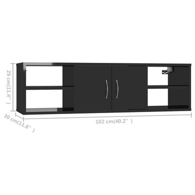 vidaXL Stenska polica visok sijaj črna 102x30x29 cm iverna plošča