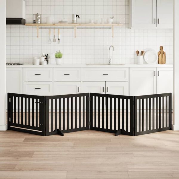 vidaXL Ograda za pse z vrati zložljiva 4 paneli črna 320 cm topolovina