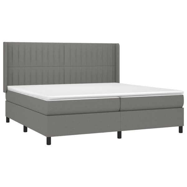 vidaXL Box spring postelja z vzmetnico temno siva 200x200 cm blago