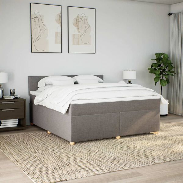 vidaXL Box spring postelja z vzmetnico taupe 180x200 cm blago