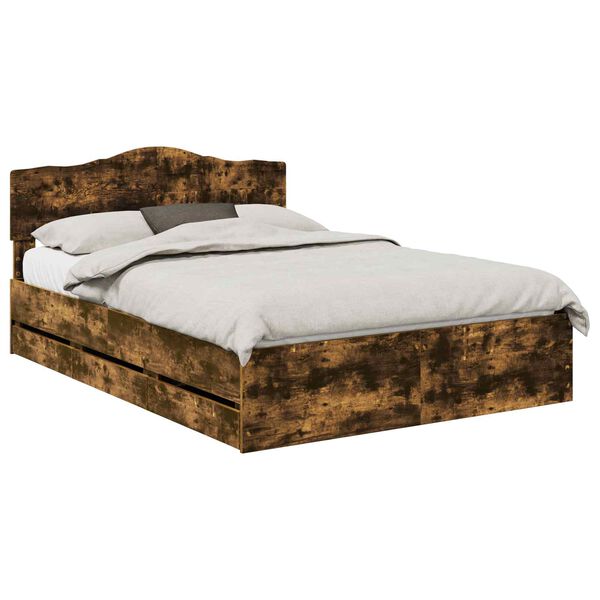 vidaXL Konstrukcija postelje s predalom Dimljeni oreh 140 x 200 cm