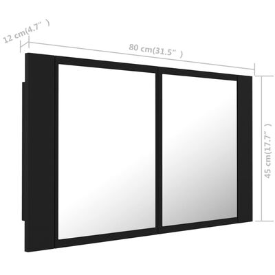 vidaXL LED kopalniška omarica z ogledalom črna 80x12x45 cm akril