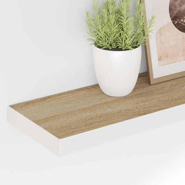vidaXL Stenska polica barva hrasta in bela 80x23,5x3,8 cm MDF