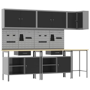 vidaXL Set delovnih omar s predalom s polico 10 pcs Črna in siva