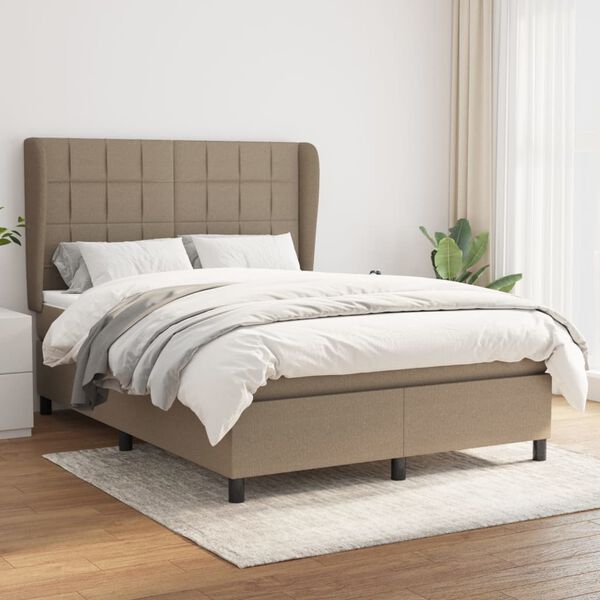 vidaXL Box spring postelja z vzmetnico taupe 140x190 cm blago
