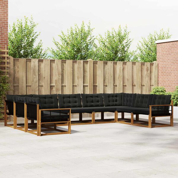 vidaXL Zunanja garnitura za sedenje z blazino 9 pcs Naravna in črna