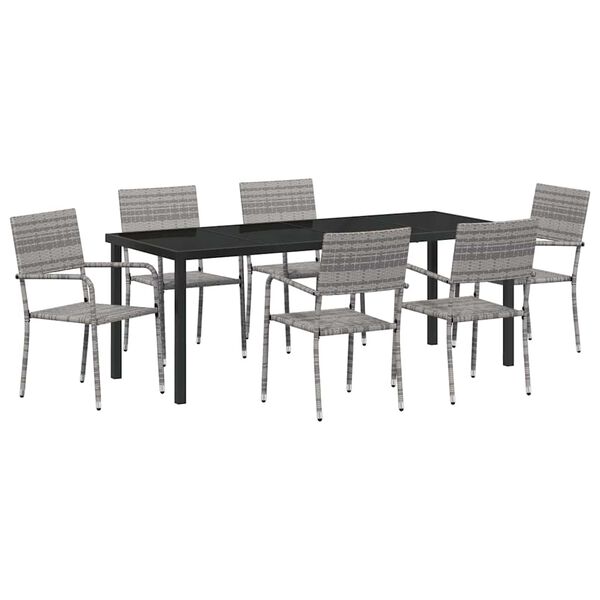 vidaXL Komplet za jedilnico v vrtu 7 pcs Siva Poly ratan