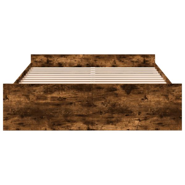 vidaXL Posteljni okvir s predali dimljen hrast 160x200 cm inž. les