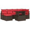 vidaXL Vrtna sedežna garnitura z blazino 7 pcs Rjava Poly ratan