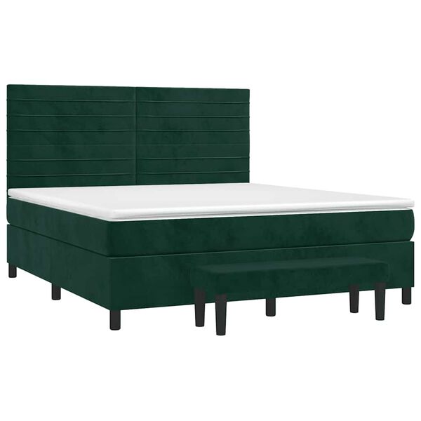 vidaXL Box spring postelja z vzmetnico temno zelena 160x200 cm žamet