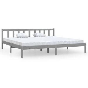 vidaXL Posteljni okvir siv iz trdne borovine 200x200 cm
