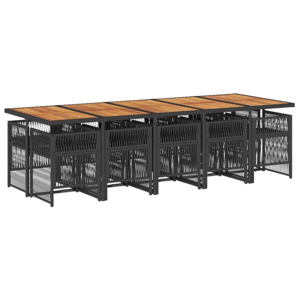 vidaXL Vrtna jedilna garnitura 11-delna z blazinami črna poli ratan