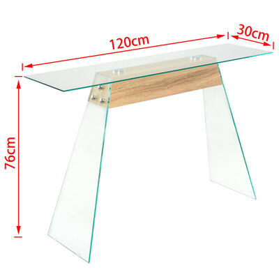 vidaXL Konzolna mizica mediapan in steklo 120x30x76 cm barva hrasta