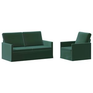 vidaXL Kavčna garnitura 2 pcs Temno zelena Žamet