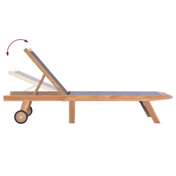 vidaXL Zložljiv ležalnik s kolesi trdna tikovina in tekstil