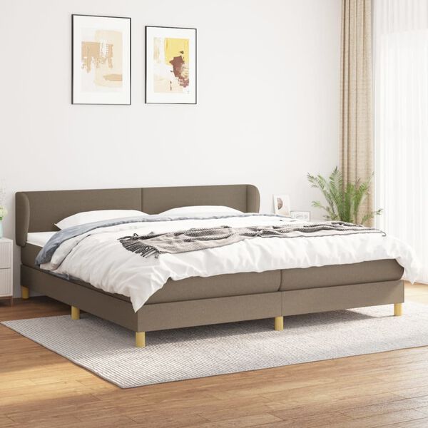 vidaXL Box spring postelja z vzmetnico taupe 200x200 cm blago