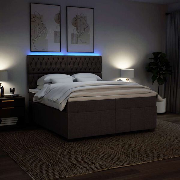 vidaXL Box spring postelja z vzmetnico temno rjav 200x200 cm blago