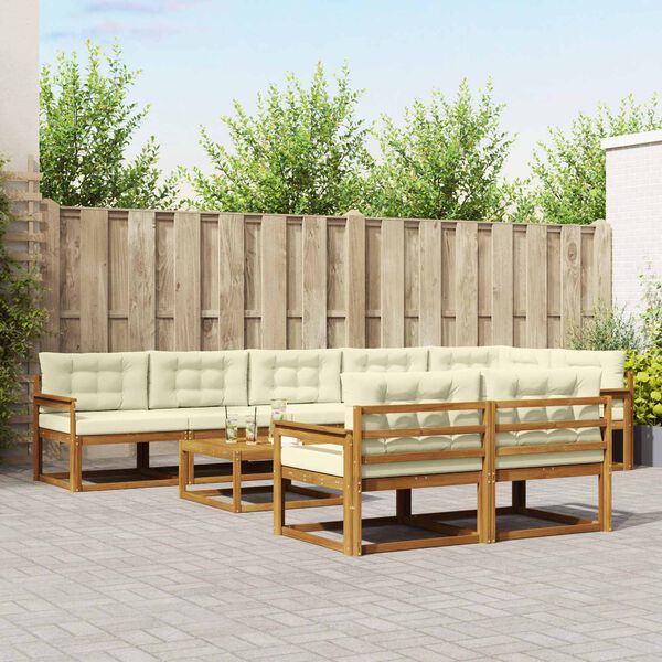 vidaXL Zunanja garnitura za sedenje z blazino 9 pcs Naravna in smetana